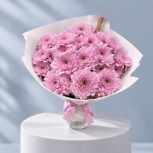 5 pink chrysantumum bouquet