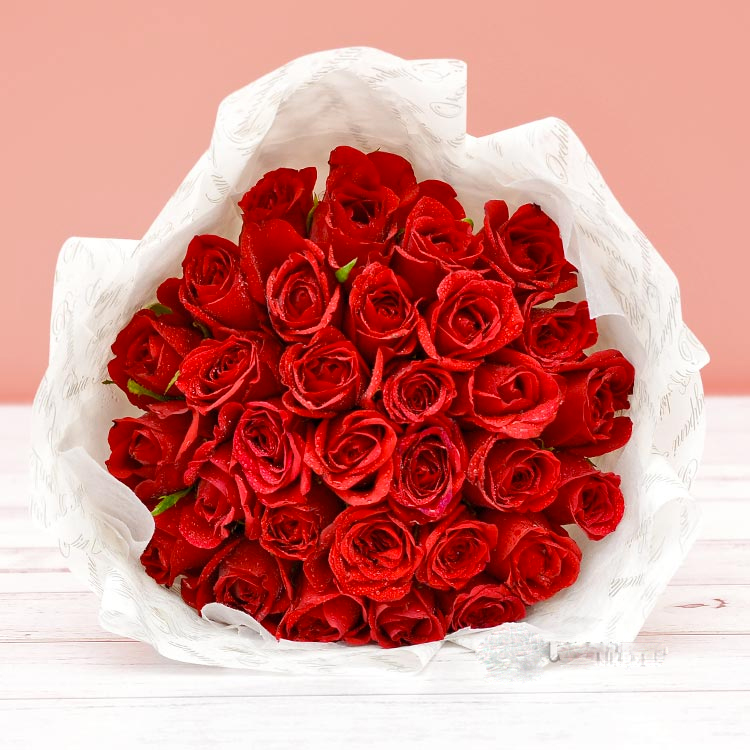 30 Red roses bouquet - white wrap