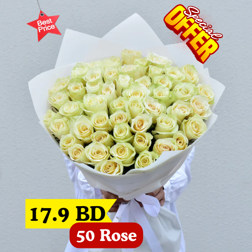 50 White rose round bouquet 