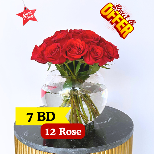 12 red roses vase 