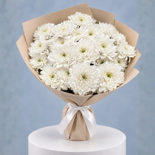 5 white chrysantumum bouquet 
