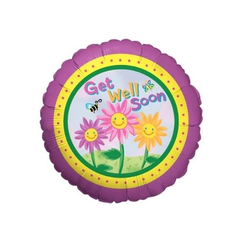 Get Well Soon Smiley Flowers Foil Balloon