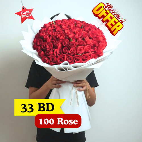 100 Red Roses white wrapping bouquet 