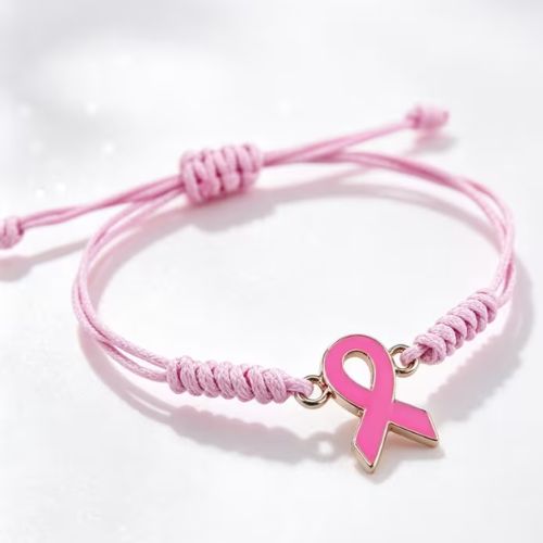 Pink Woven Cord Ribbon Awareness Bracelet 