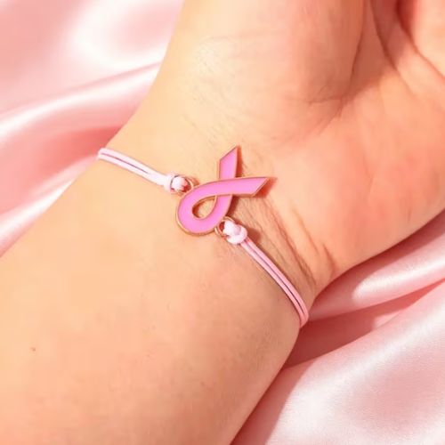Pink Woven Cord Ribbon Awareness Bracelet 