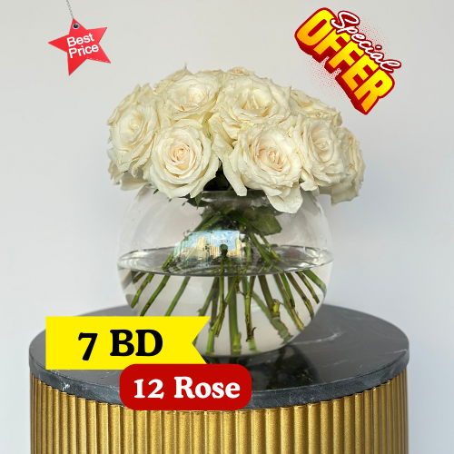 12 White rose in Vase 